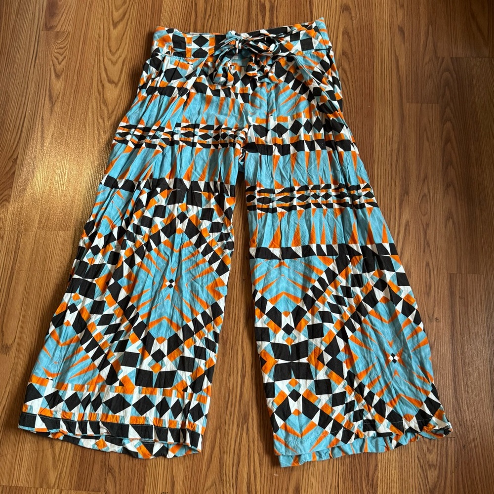 Lenny Niemeyer‎ Luxury Swim Geometric Wide-Leg Pants in Blue and Orange Size M